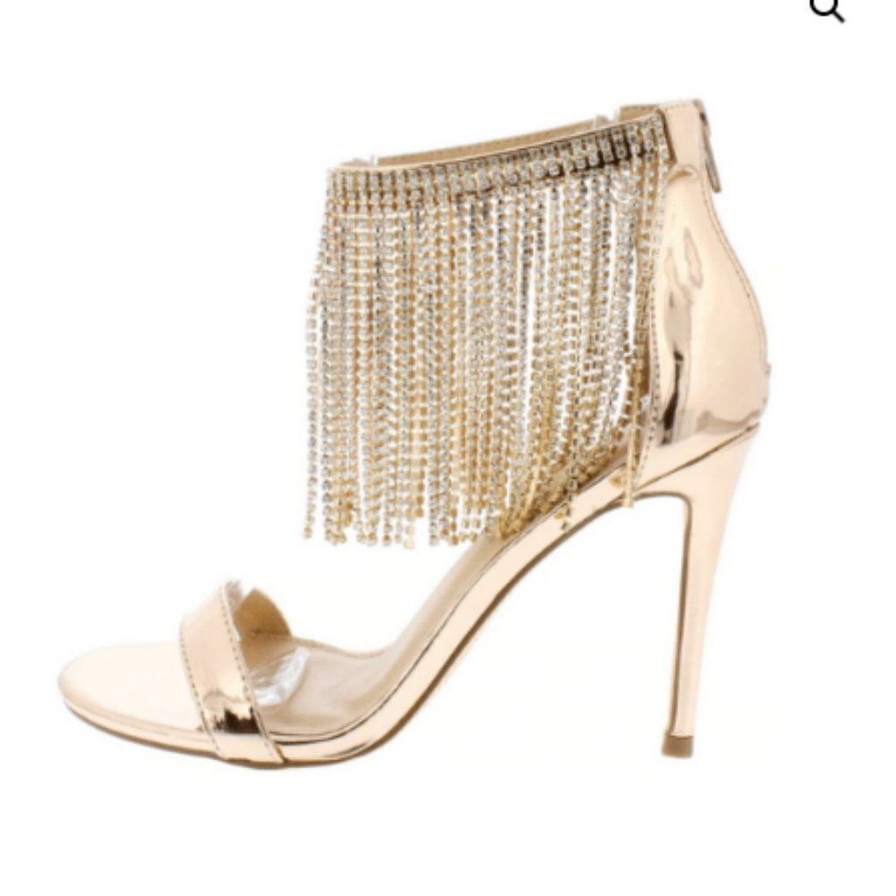 ROSE GOLD OPEN TOE CHAIN ANKLE STRAP STILETTO HEEL